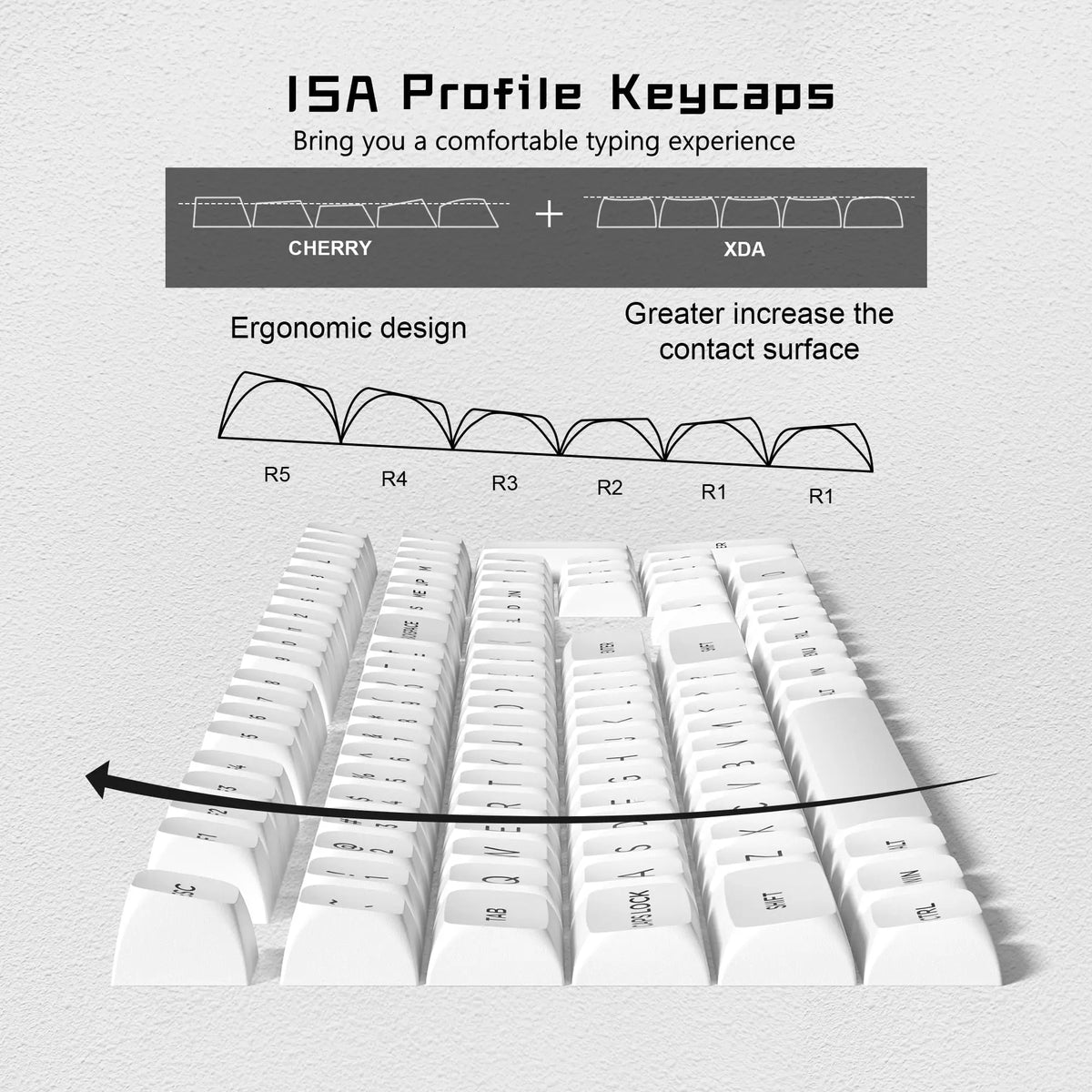 Isa Keycaps ISA Profile Black on White PBT Keyboard Keycaps 189 Keys Double Shot K ...