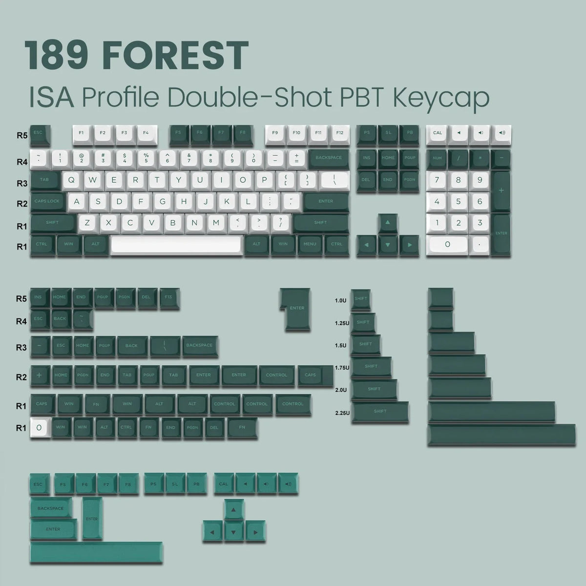Isa Keycaps ISA Profile Black on White PBT Keyboard Keycaps 189 Keys Double Shot K ...