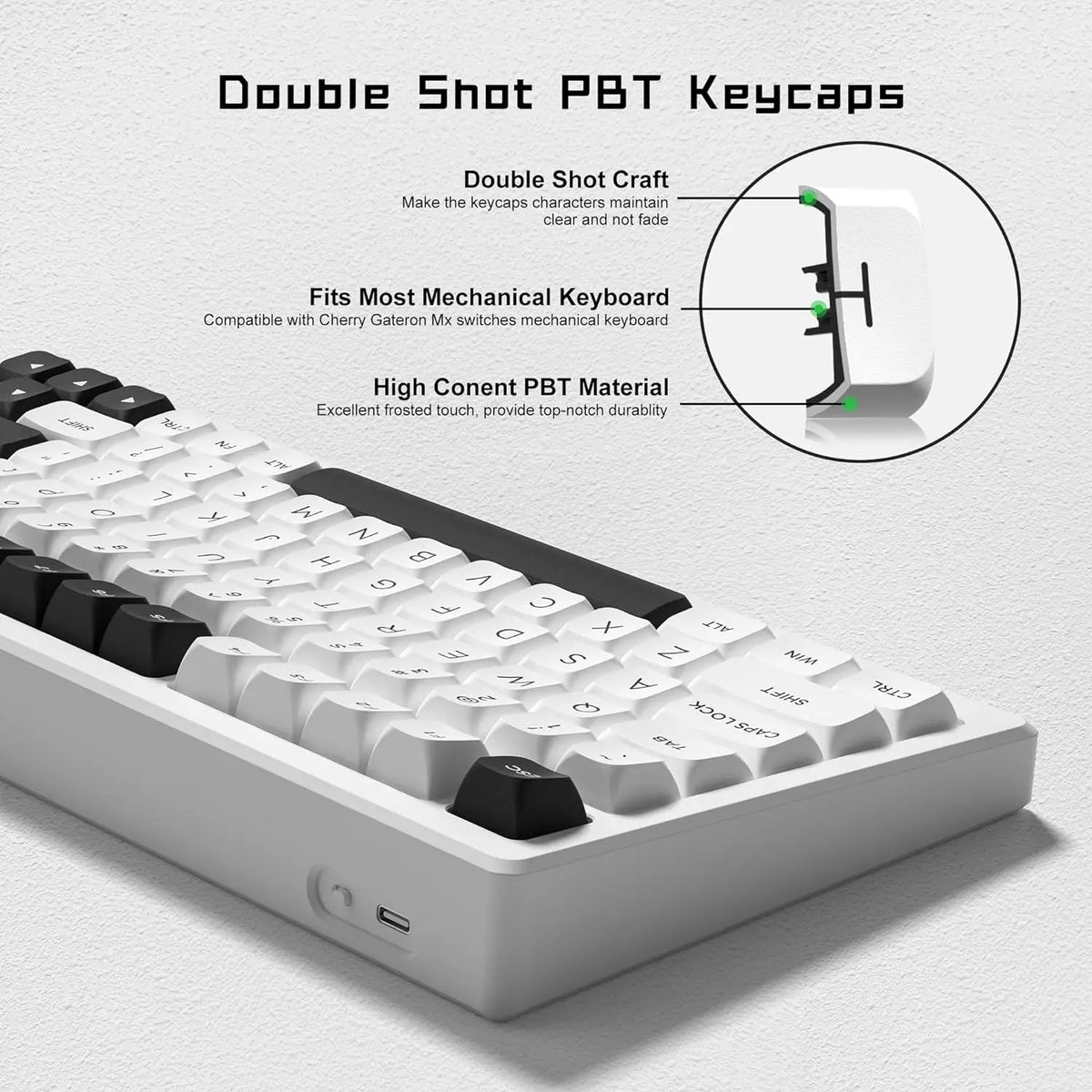Isa Keycaps ISA Profile Black on White PBT Keyboard Keycaps 189 Keys Double Shot K ...
